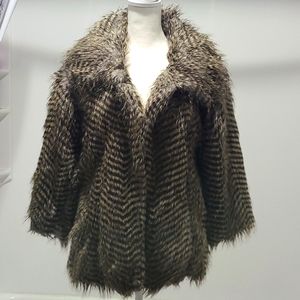 LOLA black & tan faux fur coat